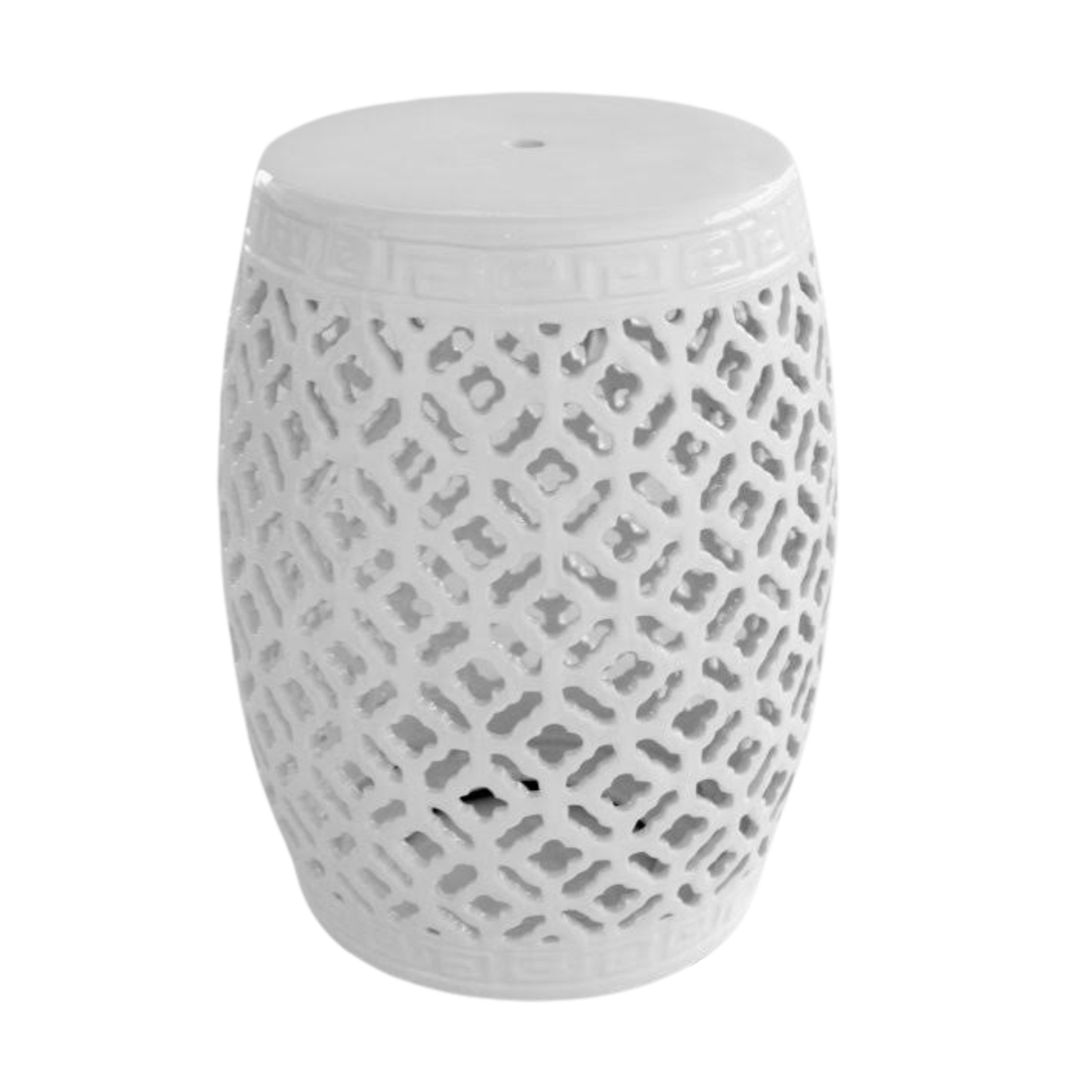 Stool - White Cut Out Garden Ceramic