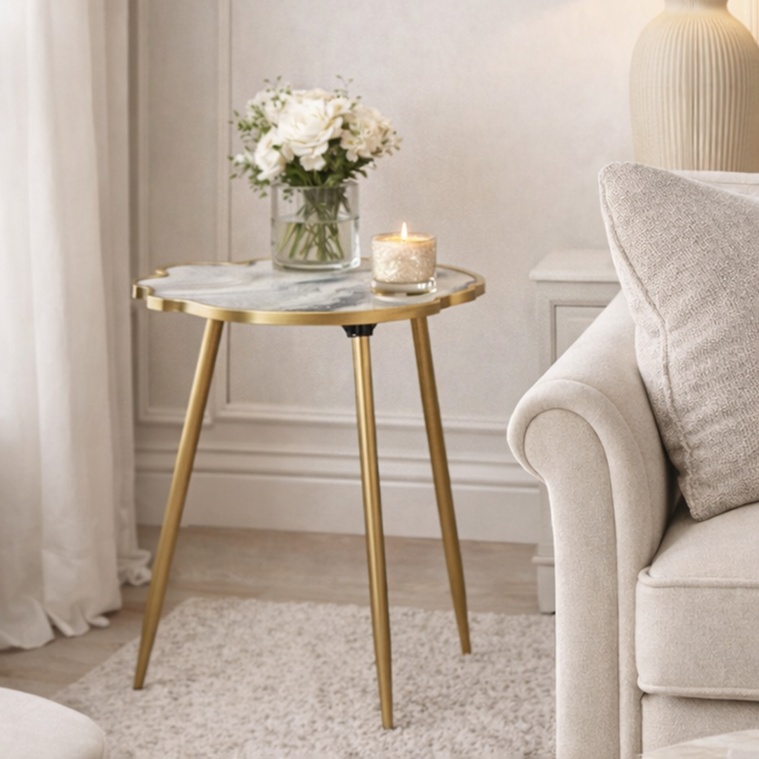 Table - Glass Scalloped Marble Cloud