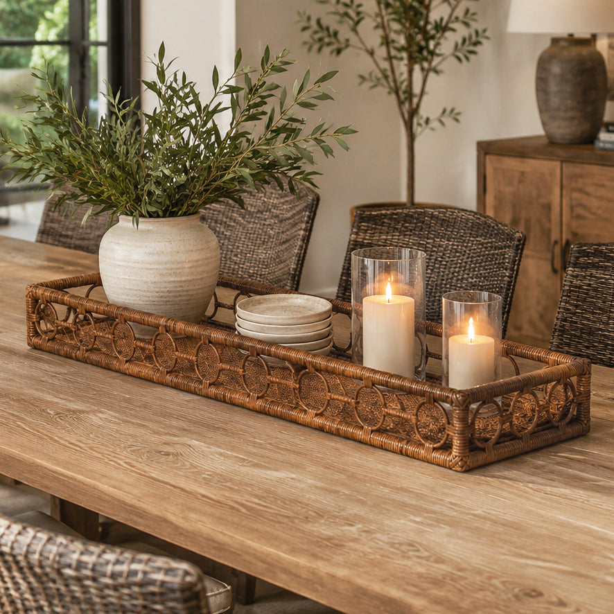 Tray – Rattan X-Large with Pattern - A Statement Piece