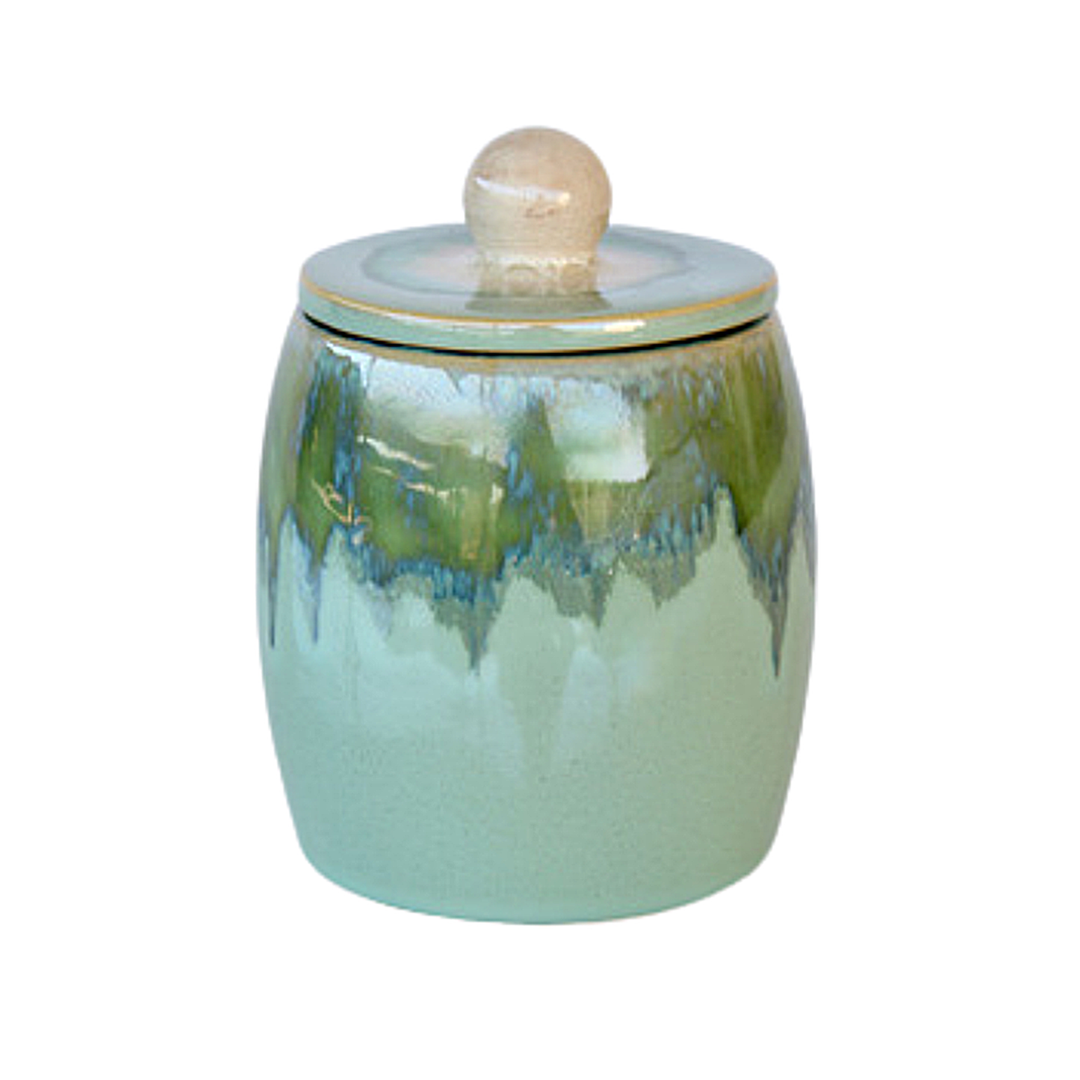 Candle - Variegated jade ceramic jar with lid