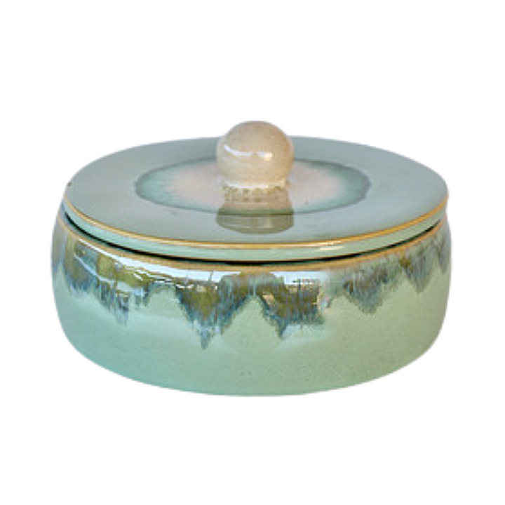 Candle - Variegated jade ceramic jar with lid