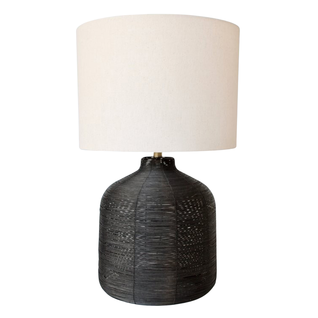 Black Cane Table Lamp with Shade