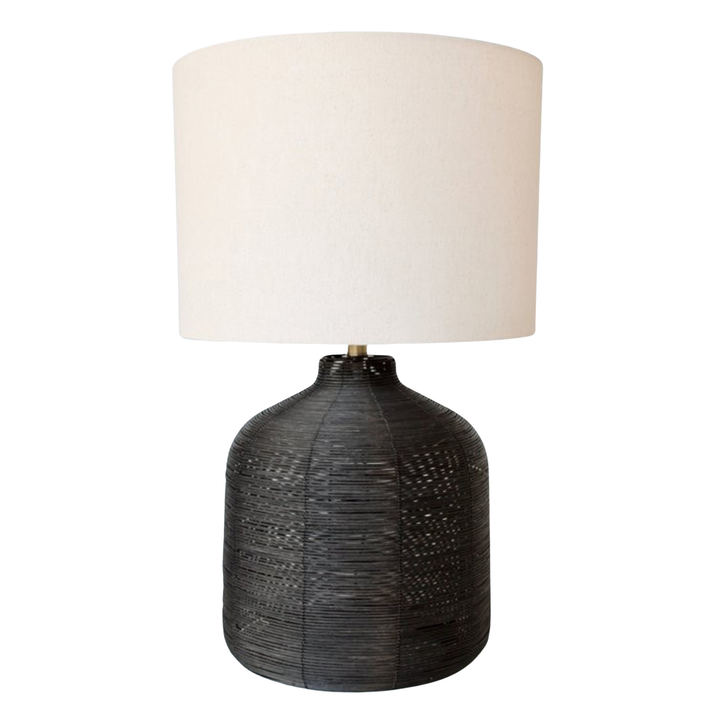 Black Cane Table Lamp with Shade