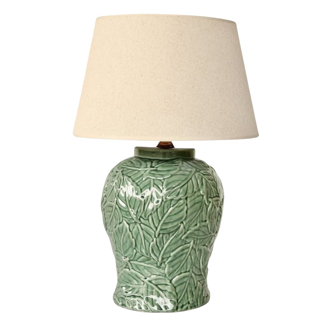 Green Leaf Ceramic Lamp with Shade