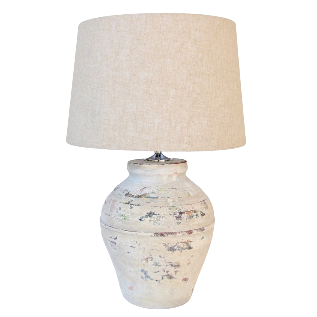 Distressed Ceramic Lamp with Shade