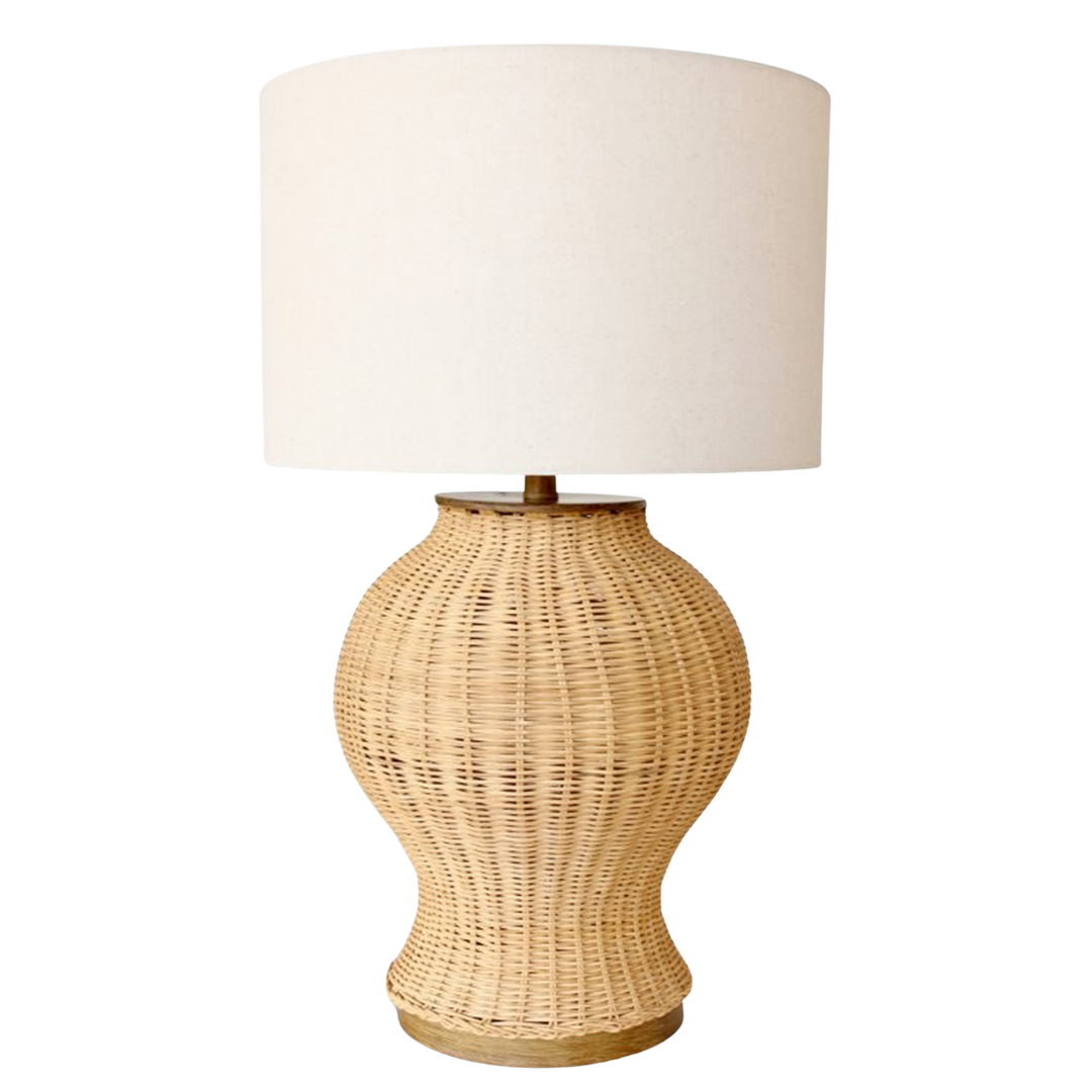 Large Natural Cane Lamp with Shade