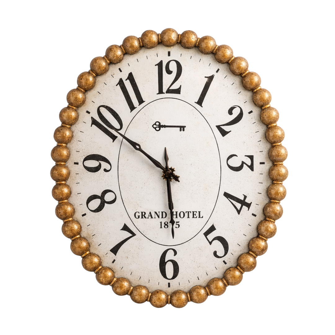 Large Oval Antique Gold Clock With Bobbles