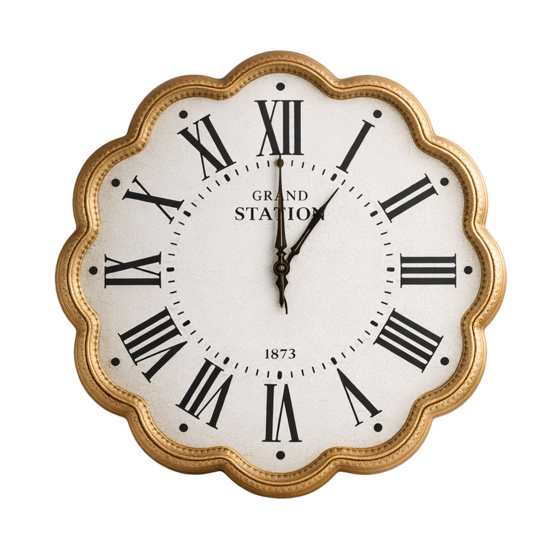 Large Scalloped Edge Gold Clock