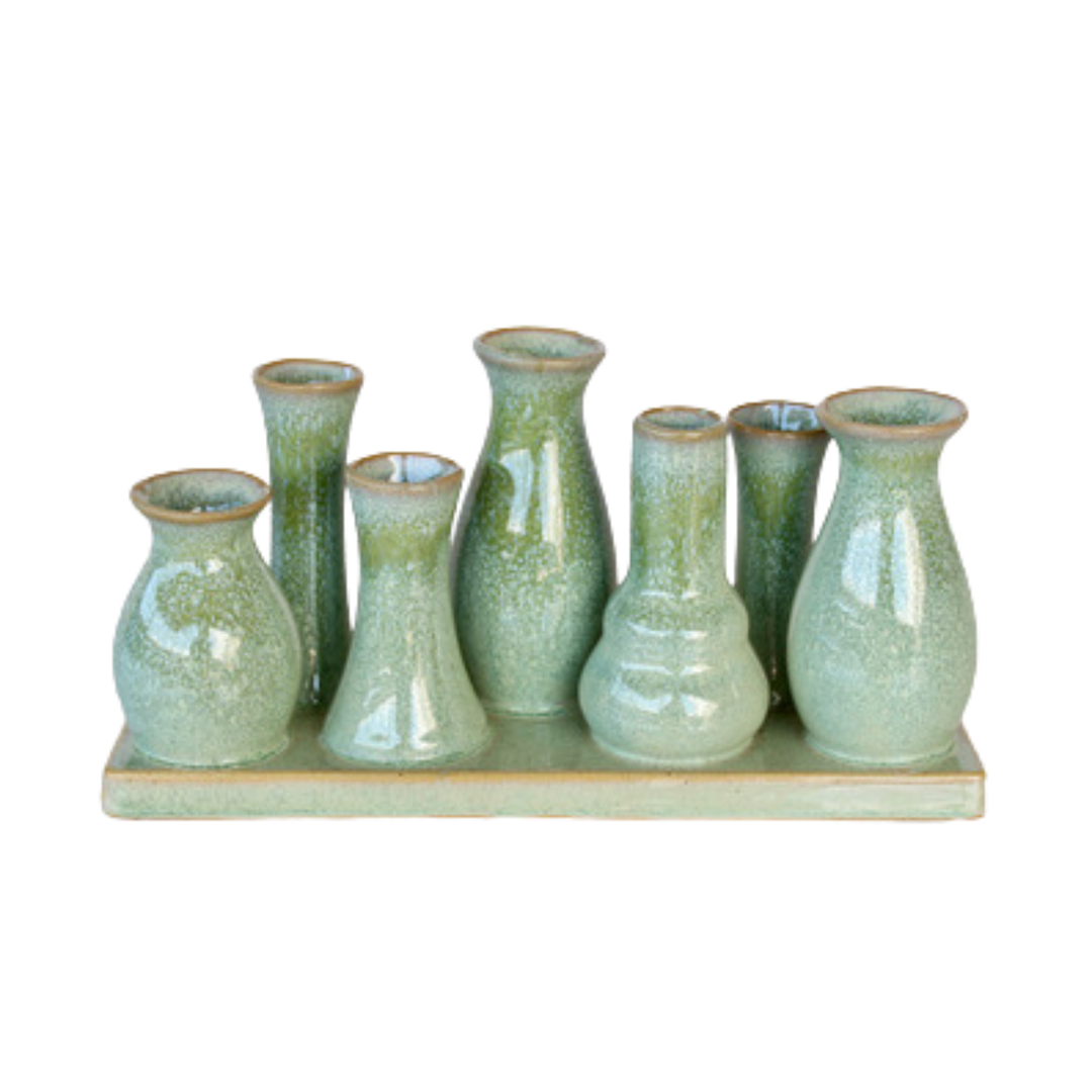 Ceramic - 7 teal vases