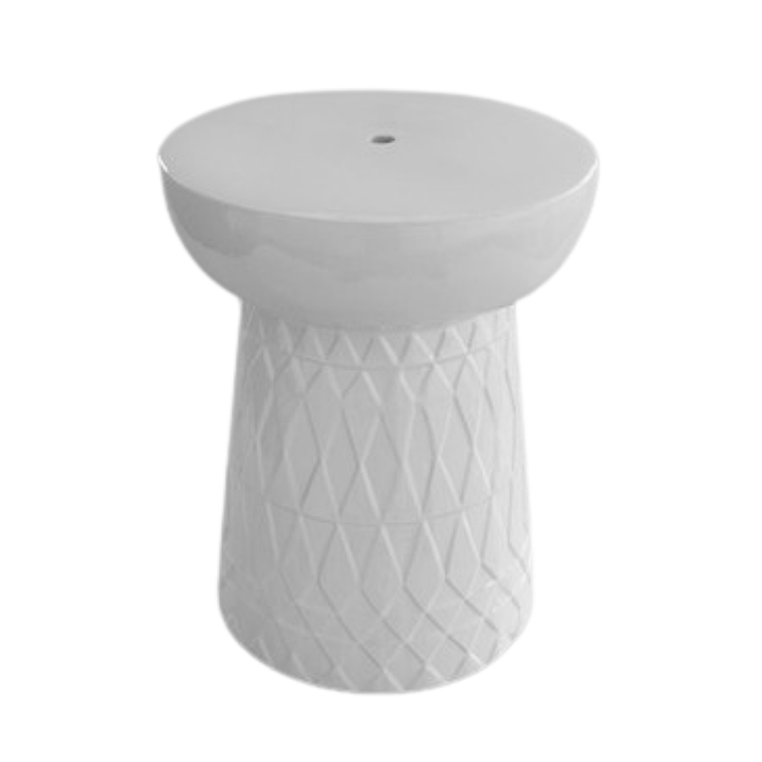 Ceramic Stool White Geometric