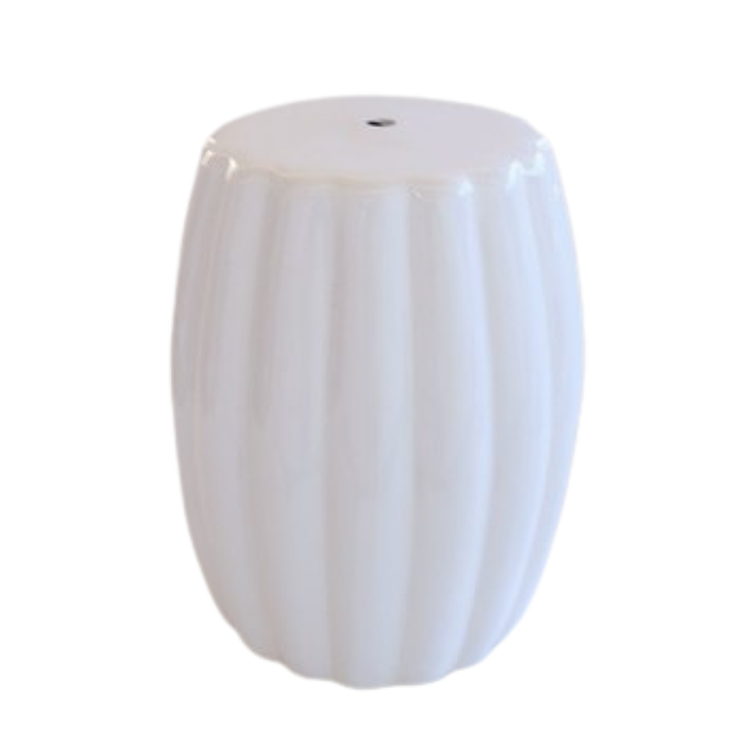 Ceramic Stool White Scalloped
