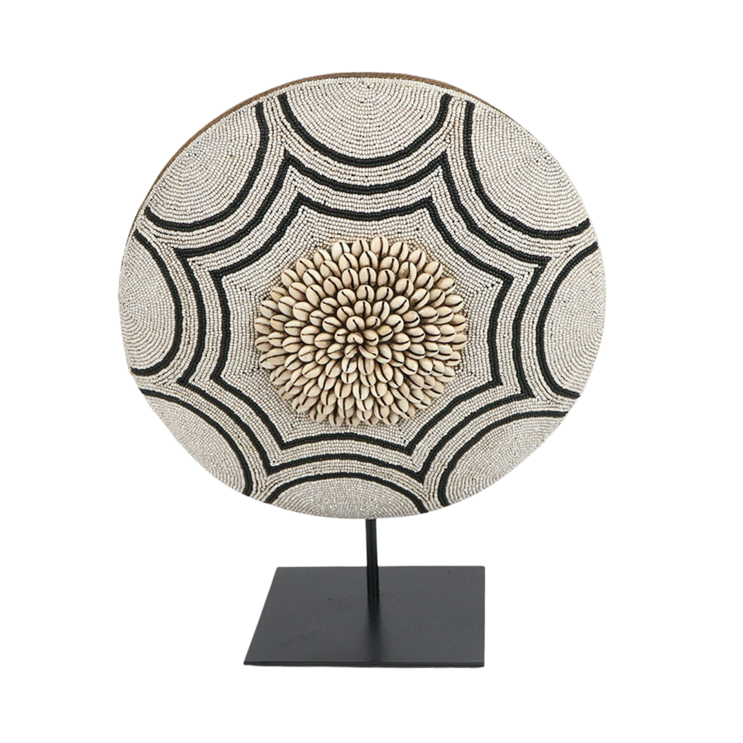 Beaded & Kori Shell Decorative Shield on Stand