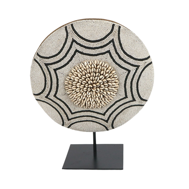 Beaded & Kori Shell Decorative Shield on Stand