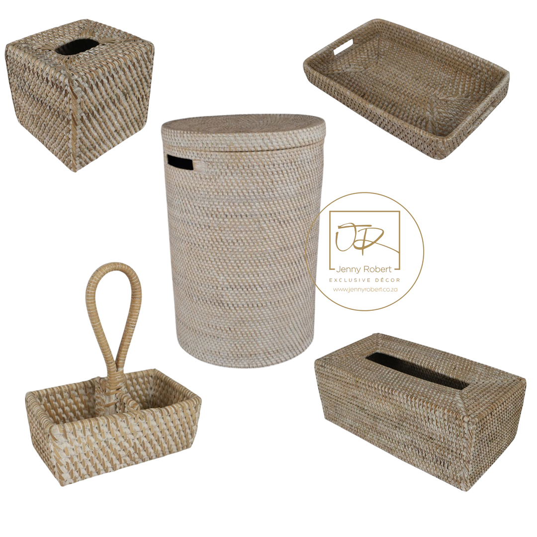Rattan Bathroom Accessories - Whitewash