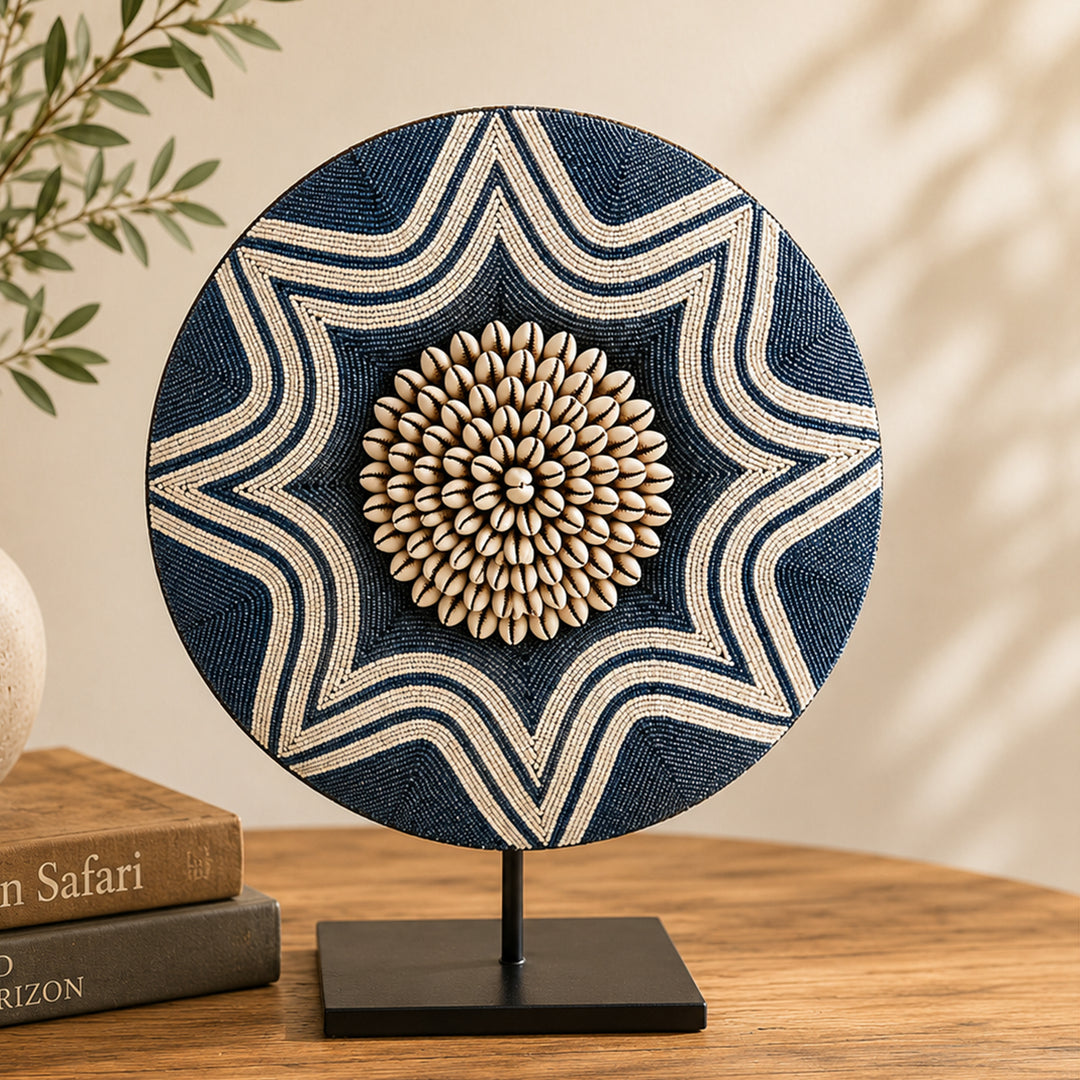 Beaded & Kori Shell Decorative Shield on Stand