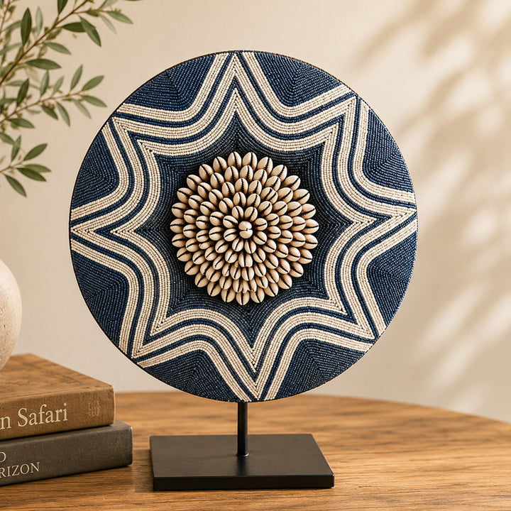 Beaded & Kori Shell Decorative Shield on Stand