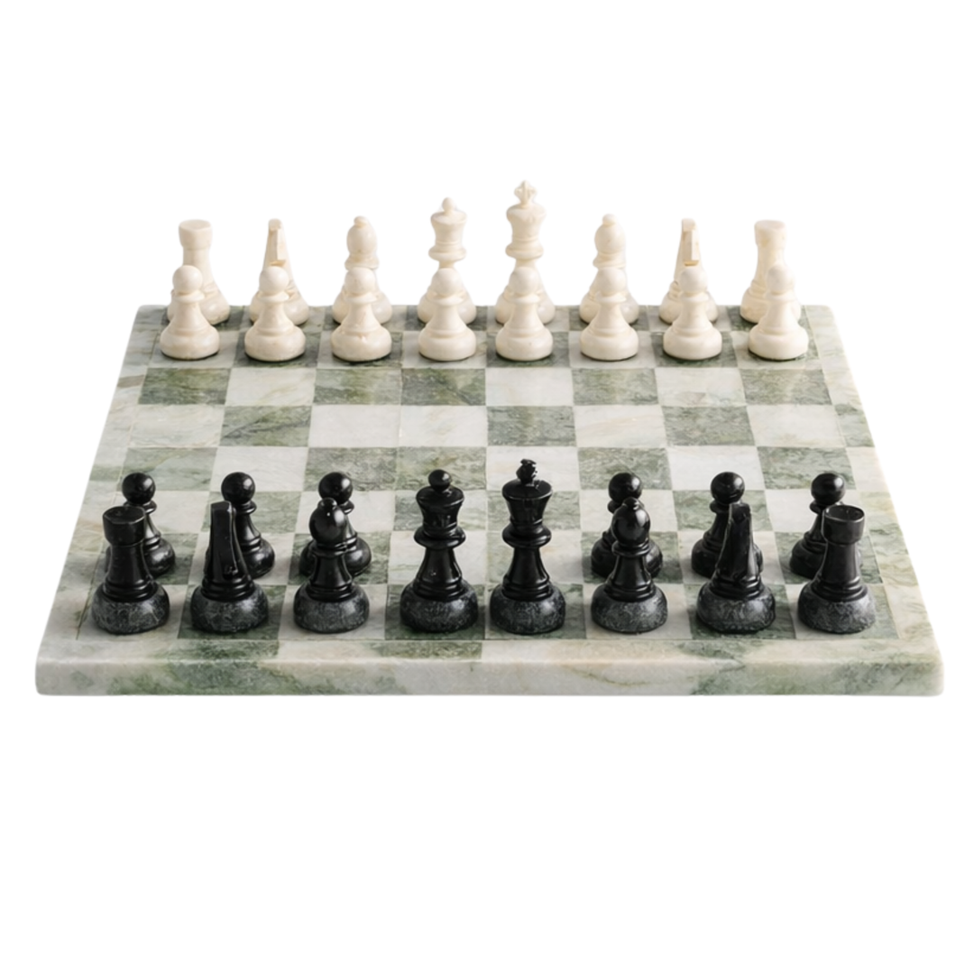 Games - Large Green & Grey Marble Chess Set