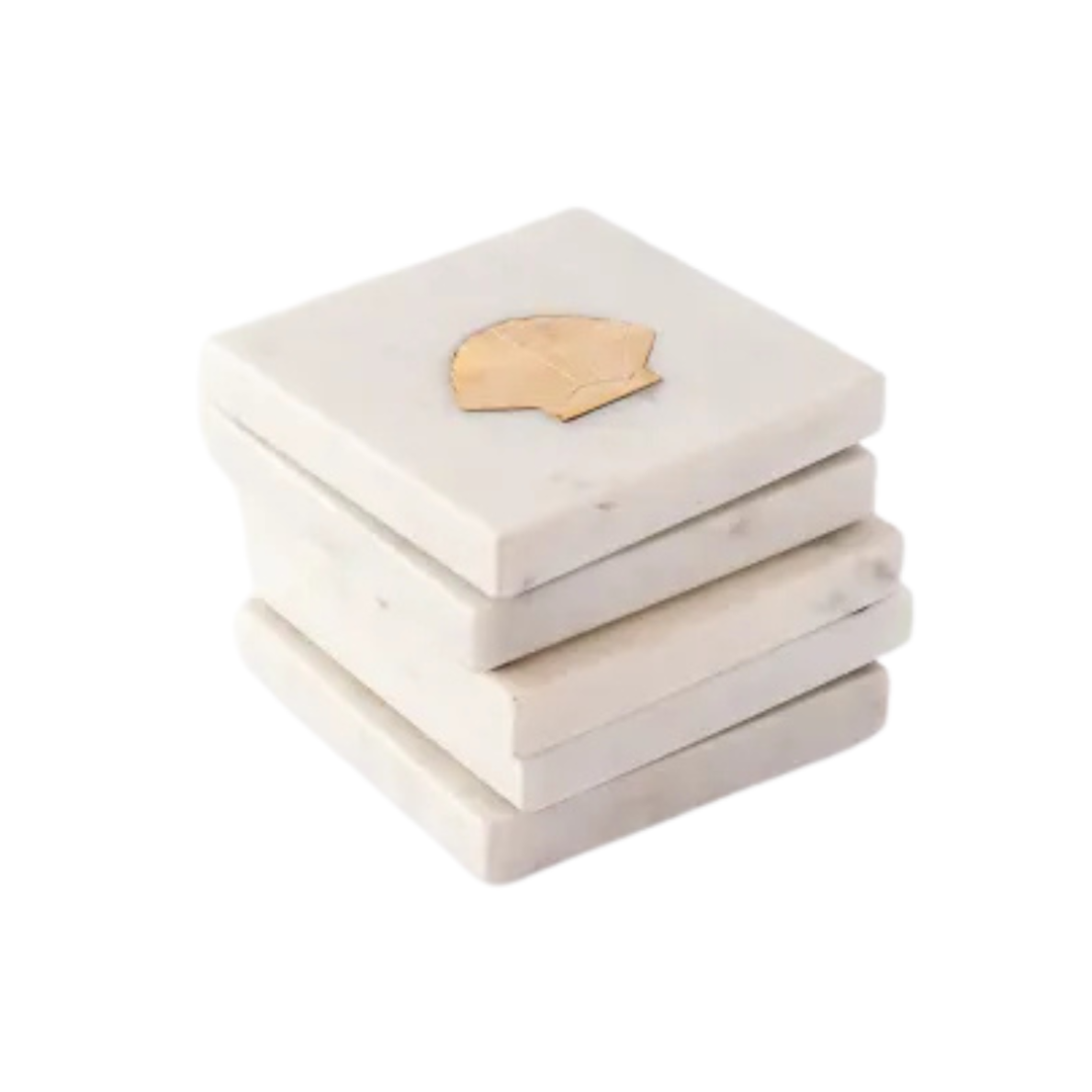 White Marble and Brass Sea Life Coasters