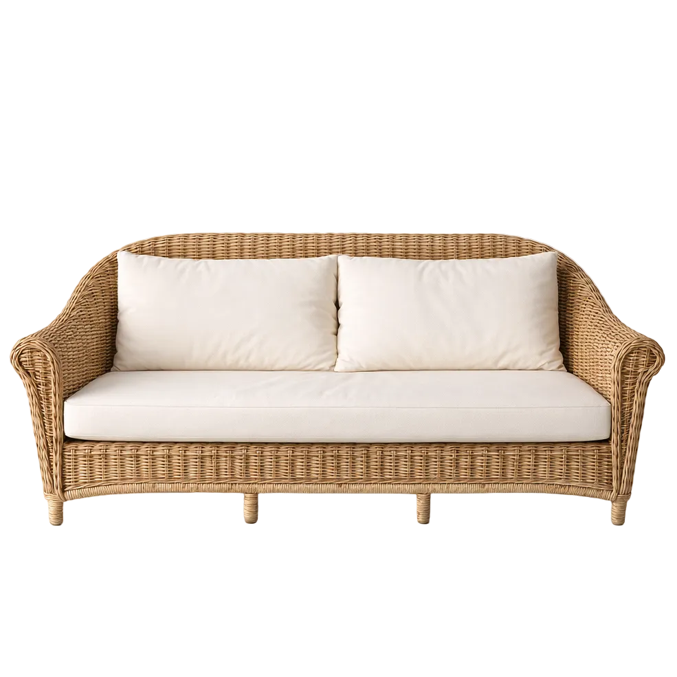 Outdoor Synthetic Rattan Style Couch with Cushions - 2.5 Seater
