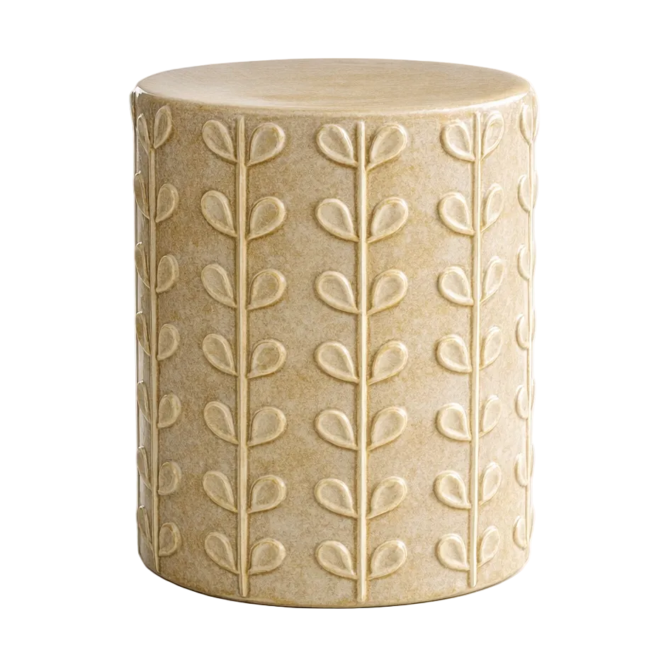 Beige Ceramic Flower Stool