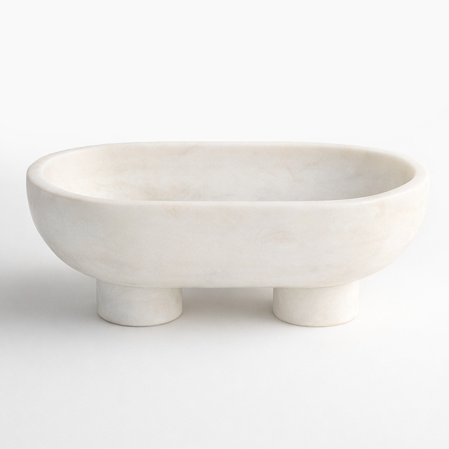 White Marble Bowl on Feet - 23cm