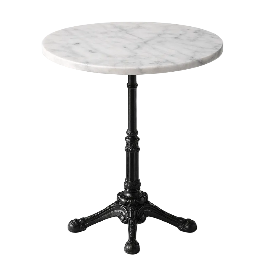 White Round Marble Bistro Table with Cast Iron Legs