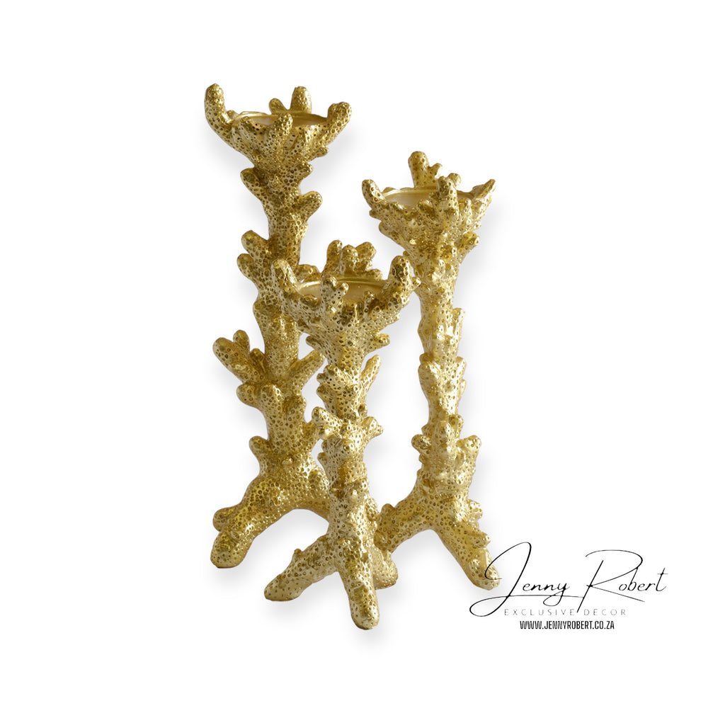 Coral Candle Holders in Resin S/3