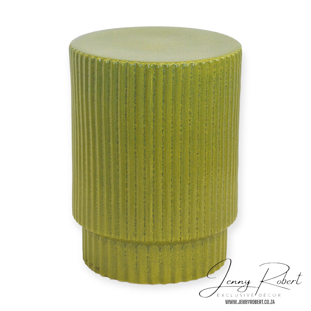 Stool Ceramic Ribbed Green