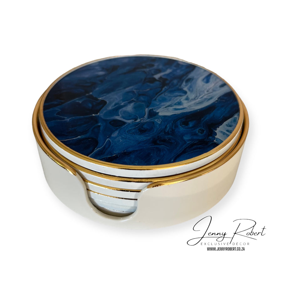 Coaster Glass Set Blue Agate  S/6