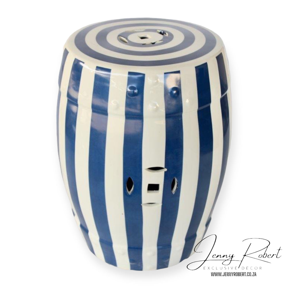 Stool Ceramic Striped Blue and White