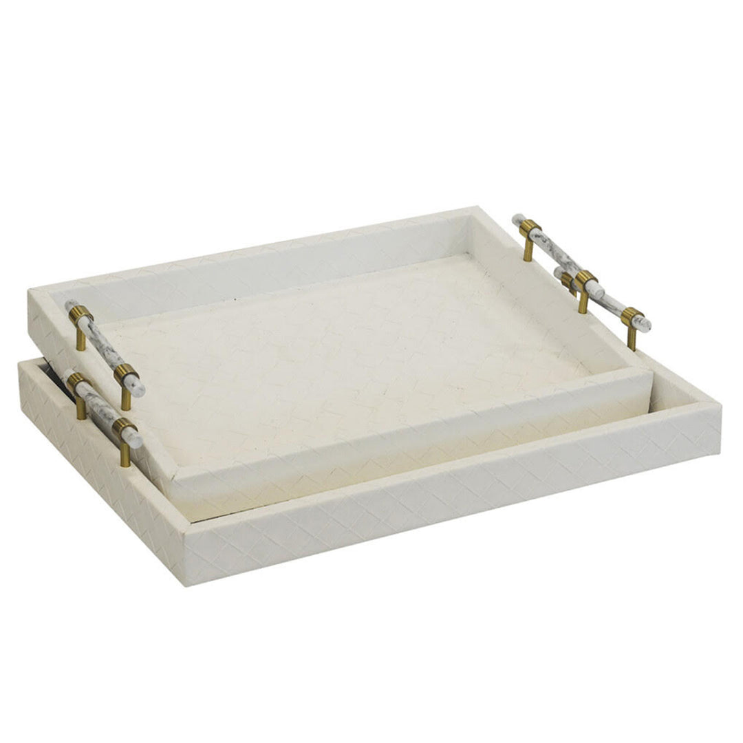 Tray - Shagreen Lattice Rectangle Tray - White