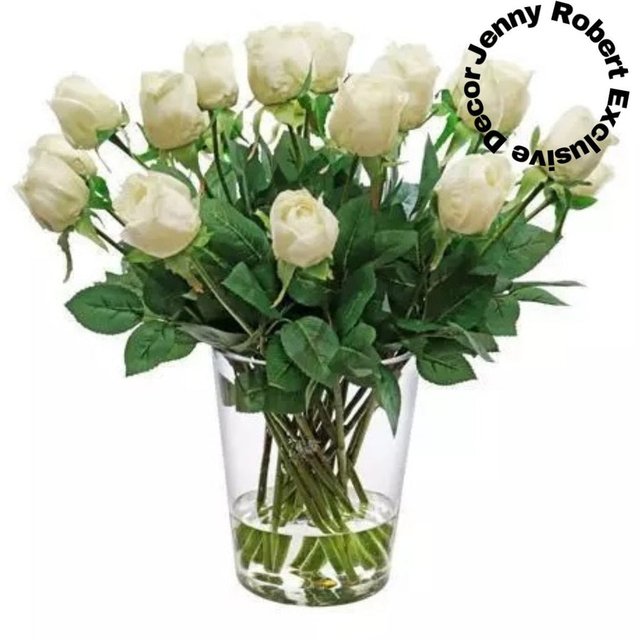 Luxury Real Touch Rose Arrangement - Mint White (39cm)