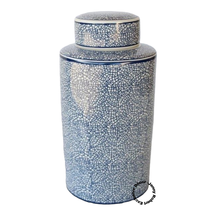 Jar with Lid Blue and White Crackled (38cmH)