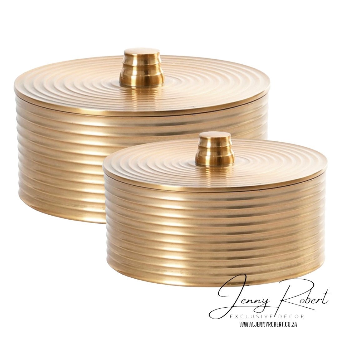 Gold Ribbed Container with Lid