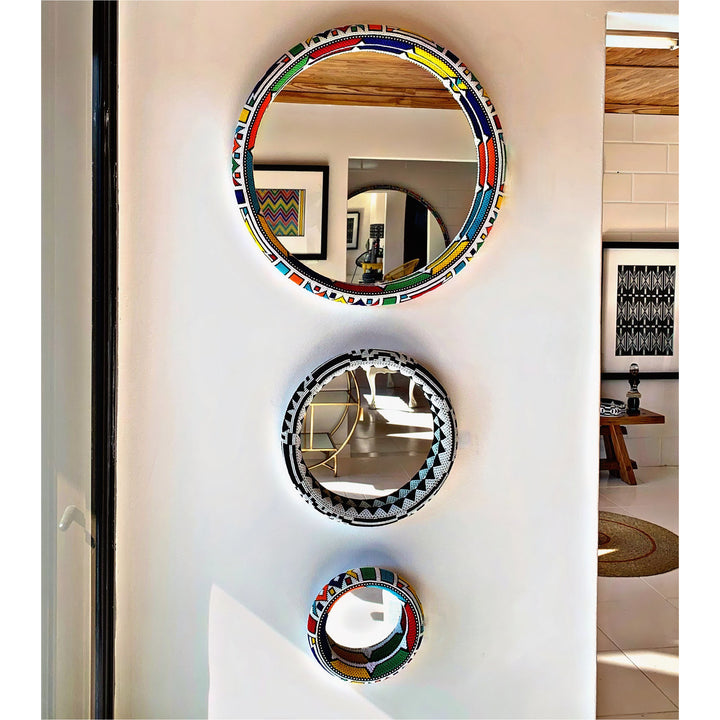 Mirror Traditional Beaded Round - Coloured