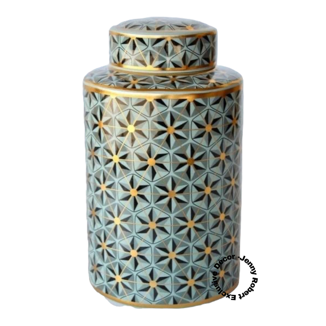 Jar with Lid Geometric Teal and Gold (30cm)