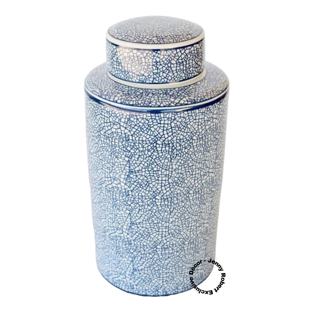 Jar with Lid Blue and White Crackled (38cmH)