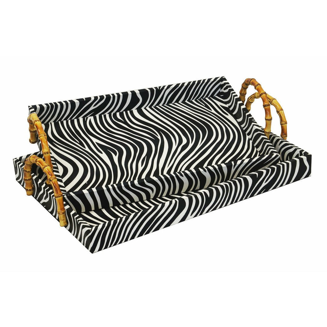 Tray Shargreen Zebra with Bamboo Handles S/2