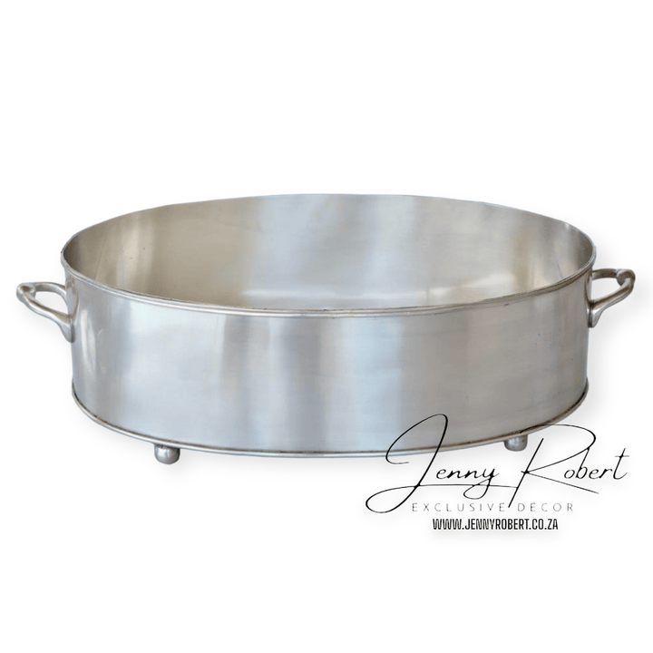 Silver Hand Towel Container / Planter Oval on Ball Feet (50cm) LRG