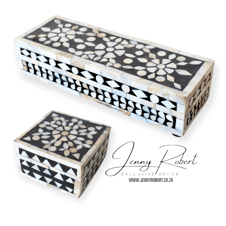 Box Mother of Pearl Box with Lid (Black and Cream) SALE