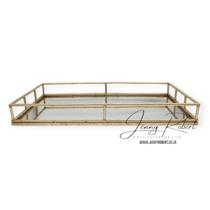 Tray Mirrored Gold or Silver Bamboo Like 70cm (XL)