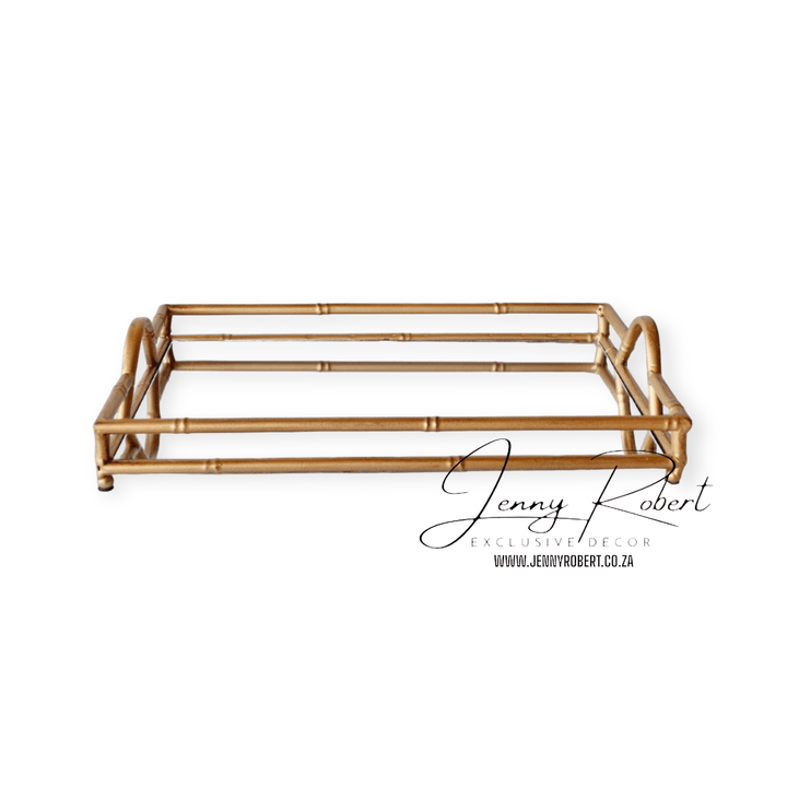 Tray Mirrored Gold Bamboo Like 40cm (MED) SALE