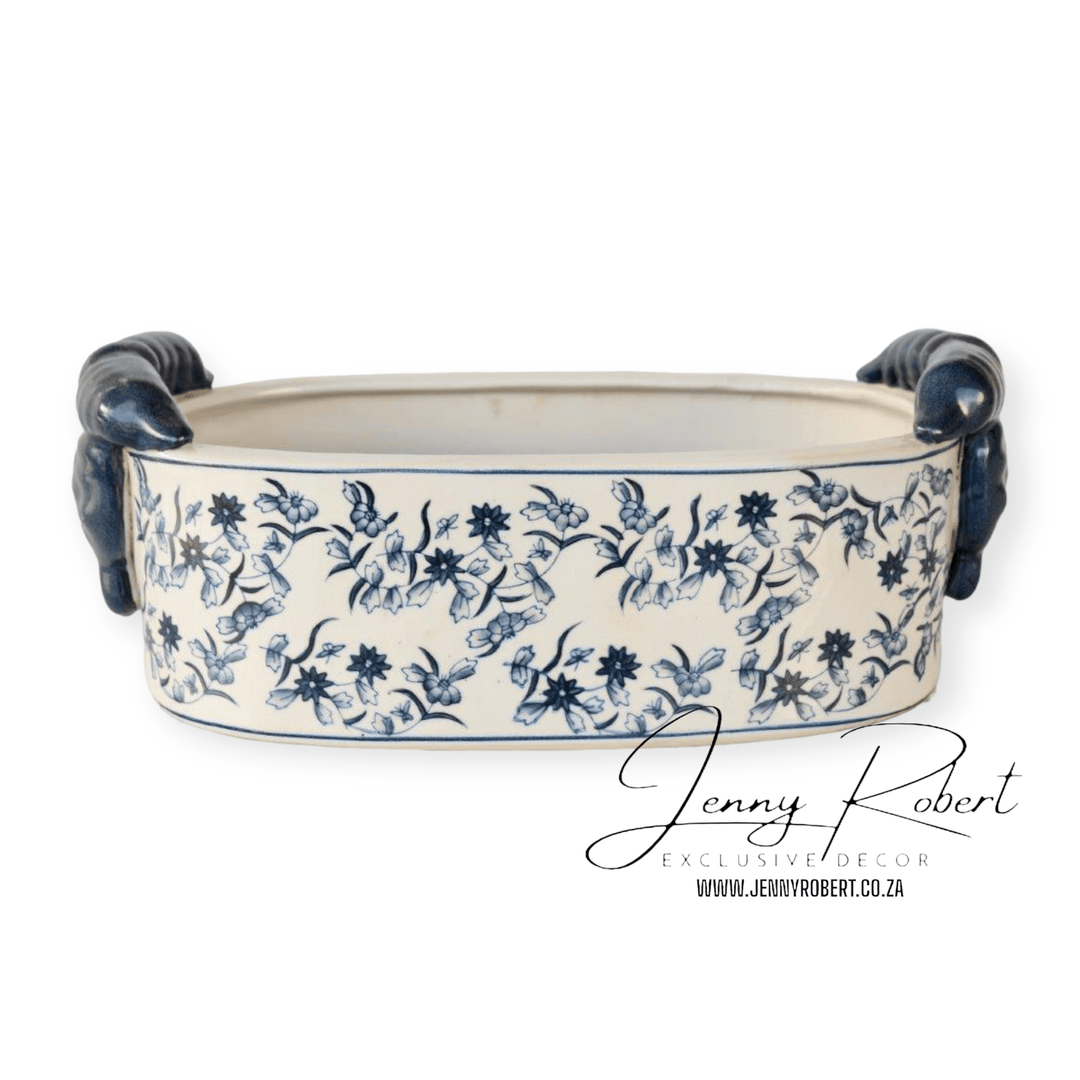 Blue Long Planter Oval with Handles (SALE)