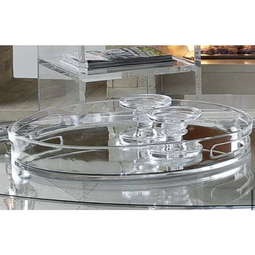 Perspex Round Tray with Mirror Base (Clear)