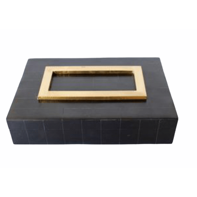 Box Decorative Bone Black with Gold Trim