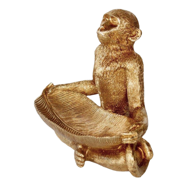 Monkey with Lotus Leaf Plate (Gold) 32CM