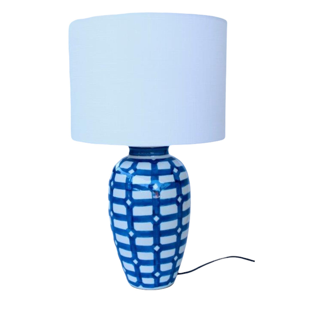Lamp Blue &amp; White Patterned with Shade (57cm)