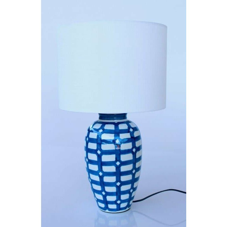 Lamp Blue &amp; White Patterned with Shade (57cm)