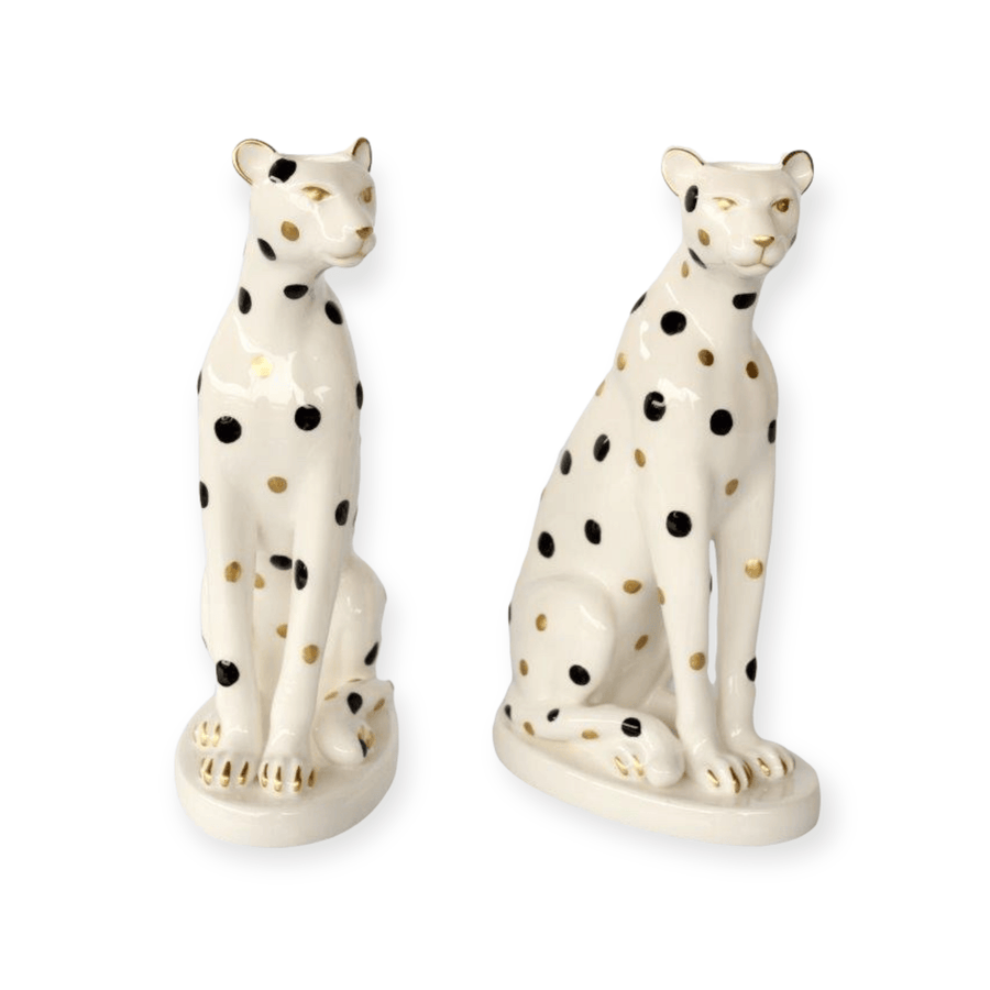 Candle Holder Leopard Ceramic White S/2