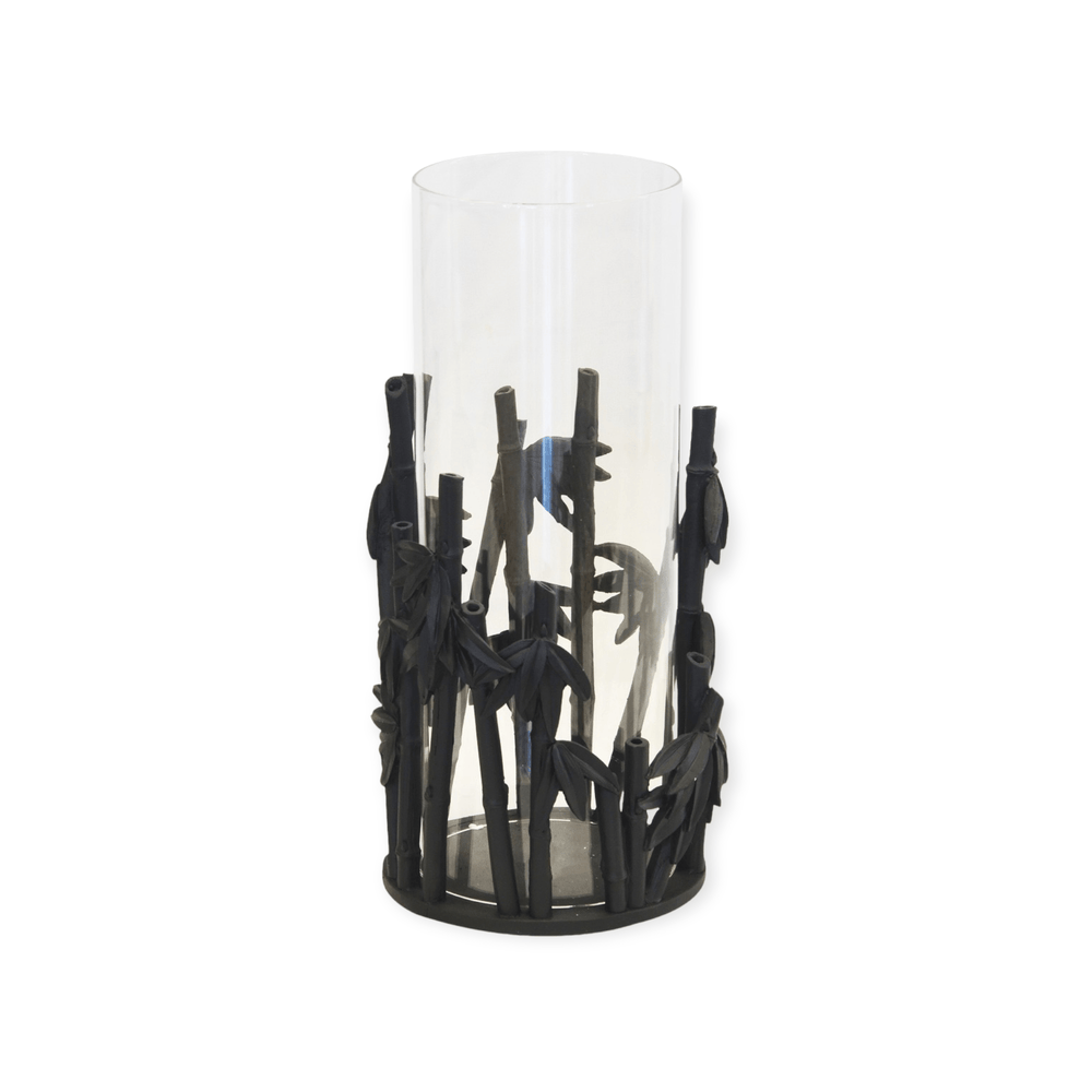 Candle Holder Bamboo with Glass Black
